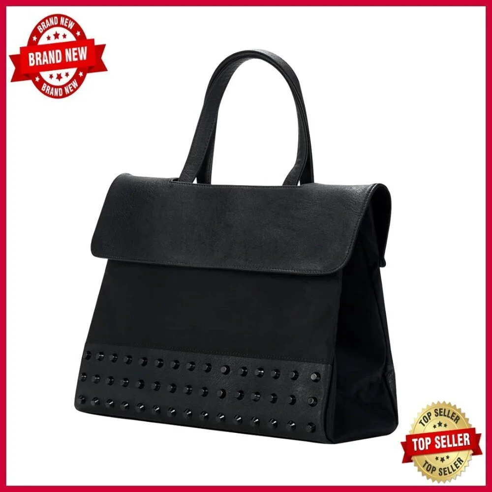 Large PU Leather Tote Bag with Studs, Magnetic Closure, Shoulder Strap